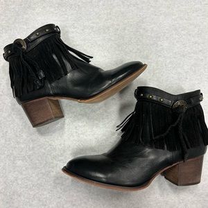 Wanted Shoes Women’s 10 (41) Mane Leather Almond Toe Ankle Cowgirl Fringe Boots